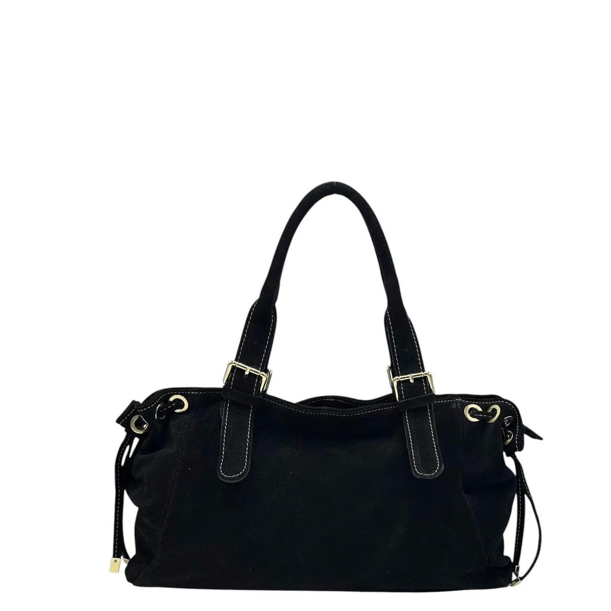 Sac à main KATE H GRACE en cuir daim noir grand format avec finitions dorées
