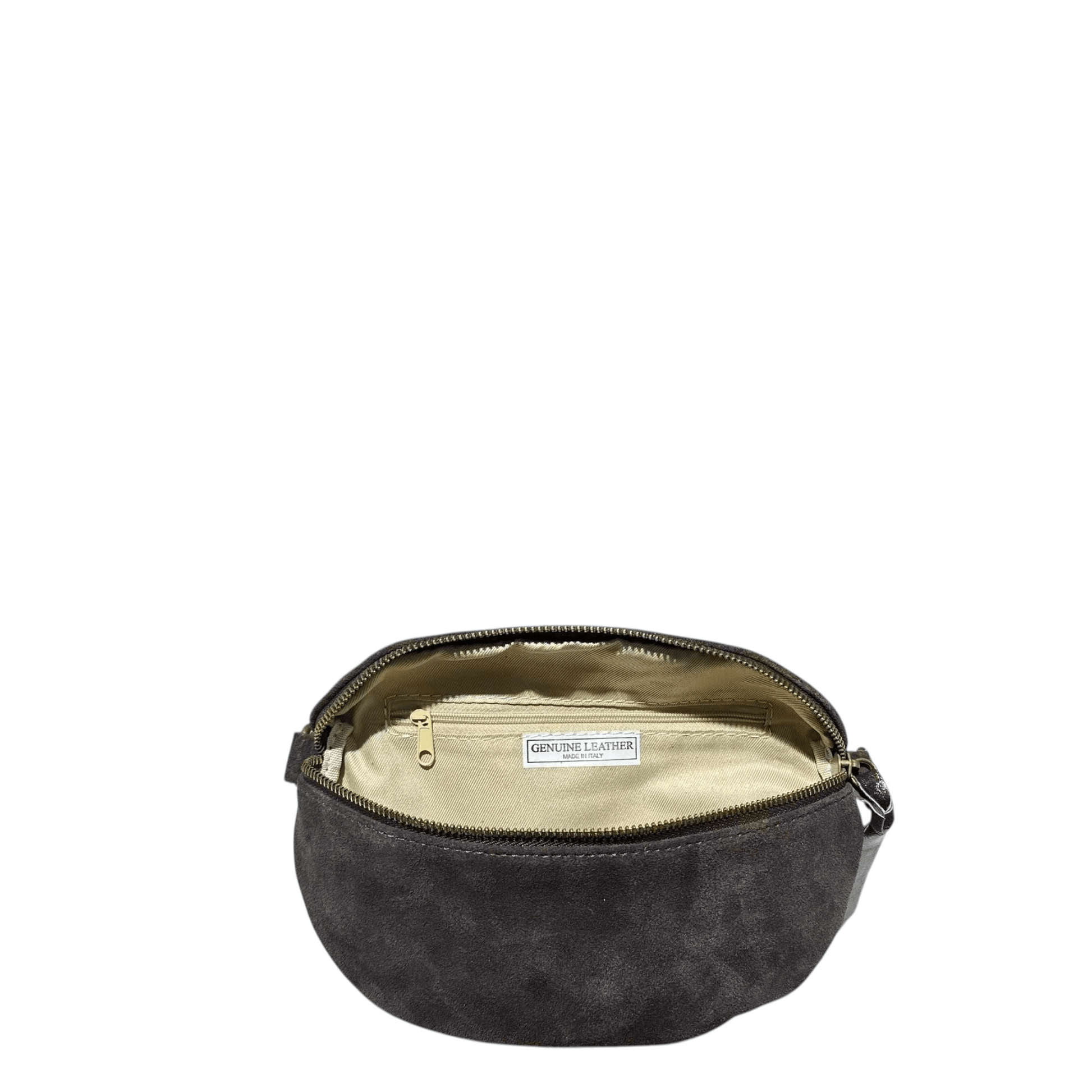 Intérieur doublé du sac banane KATE H chocolat avec poche zippée