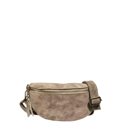 Sac banane KATE H LCV261 en daim taupe avec bandoulière réglable