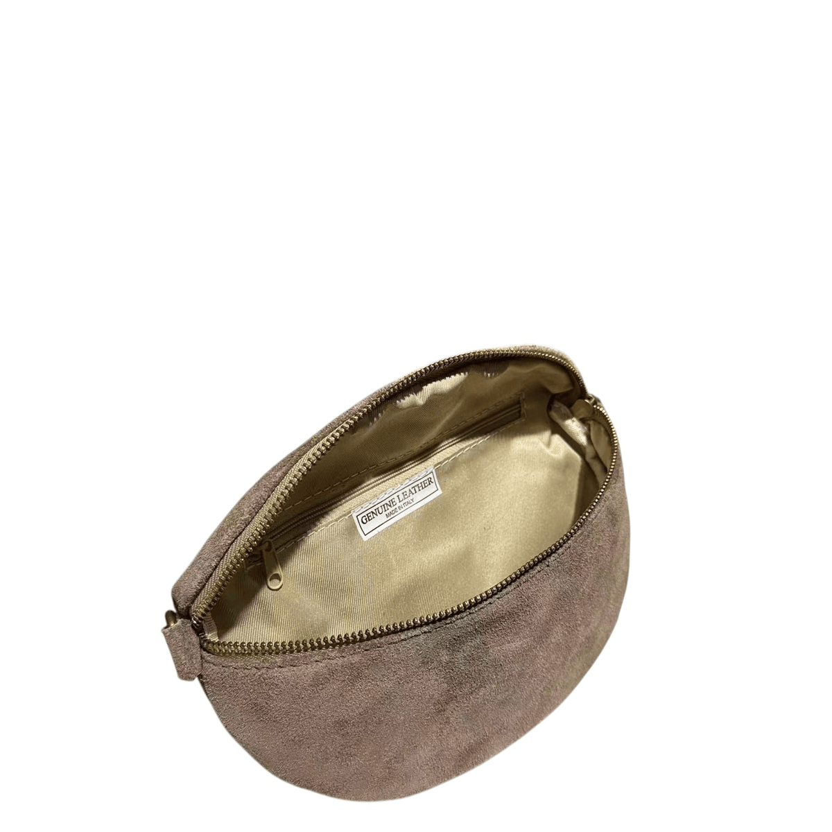Intérieur doublé du sac banane KATE H taupe avec poche zippée