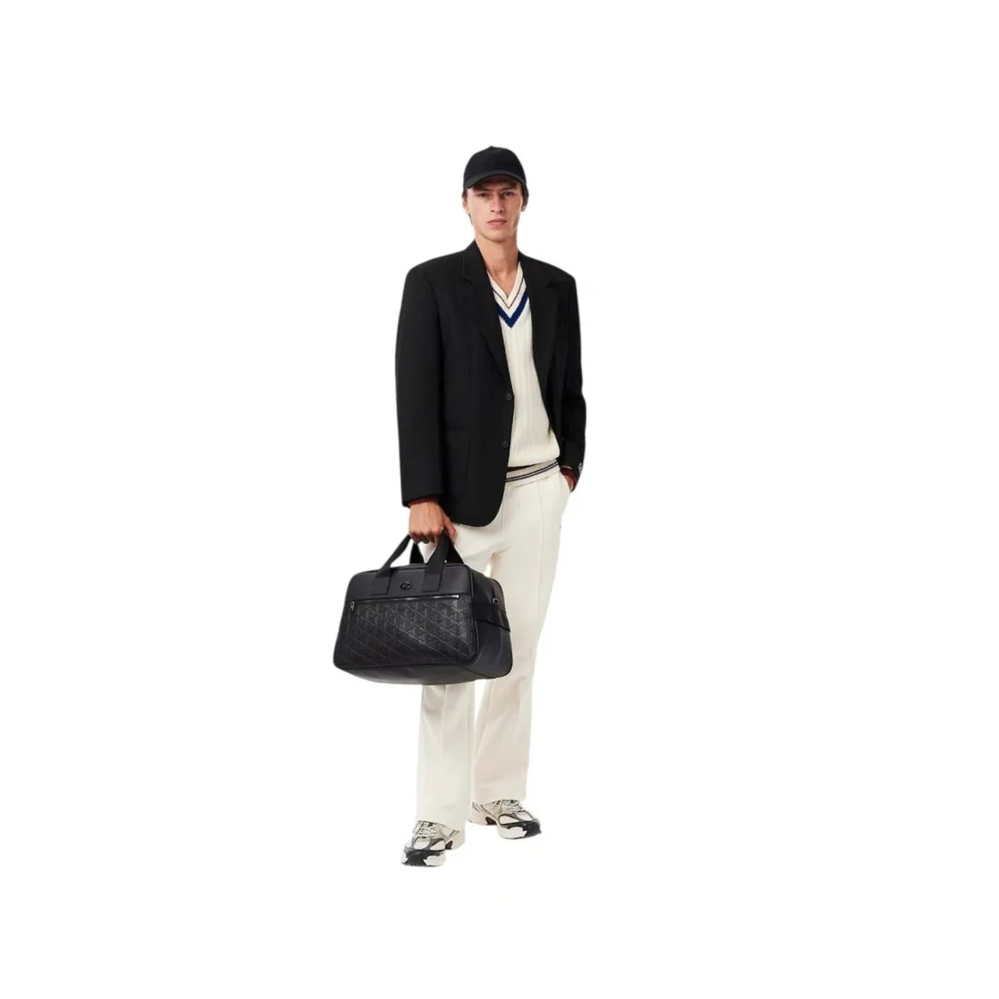 Sac de voyage Lacoste NU4658MR noir duffle bag homme bandoulière embossé 42 cm
