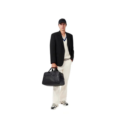 Sac de voyage Lacoste NU4658MR noir duffle bag homme bandoulière embossé 42 cm