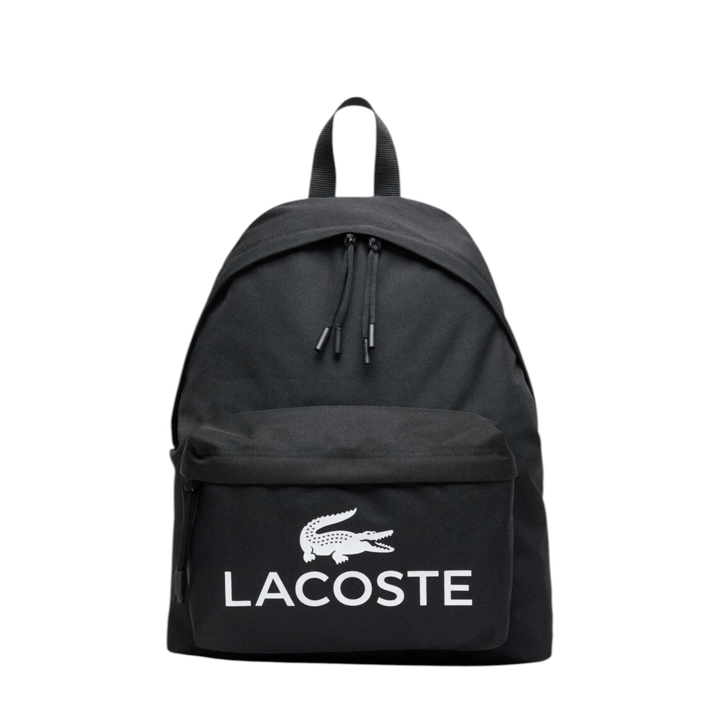 Sac à dos Lacoste Croc Sport noir vue de face avec logo blanc.