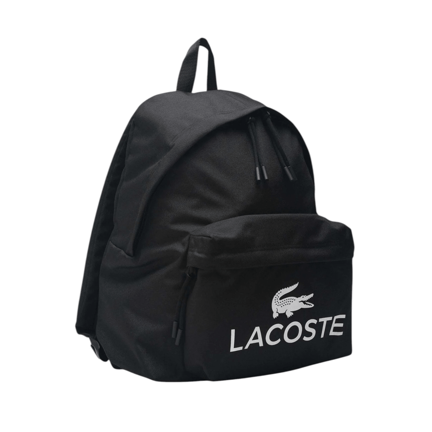 Vue de trois quarts du sac à dos Lacoste Croc Sport noir.