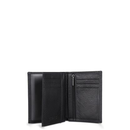 Intérieur portefeuille homme LANCASTER Soft Vintage 120-12 noir avec coutures bleues, porte-monnaie zippé et emplacements cartes