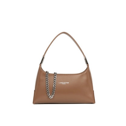 Sac porté épaule Lancaster Paris en cuir de vachette lisse coloris Noisette vue de face.