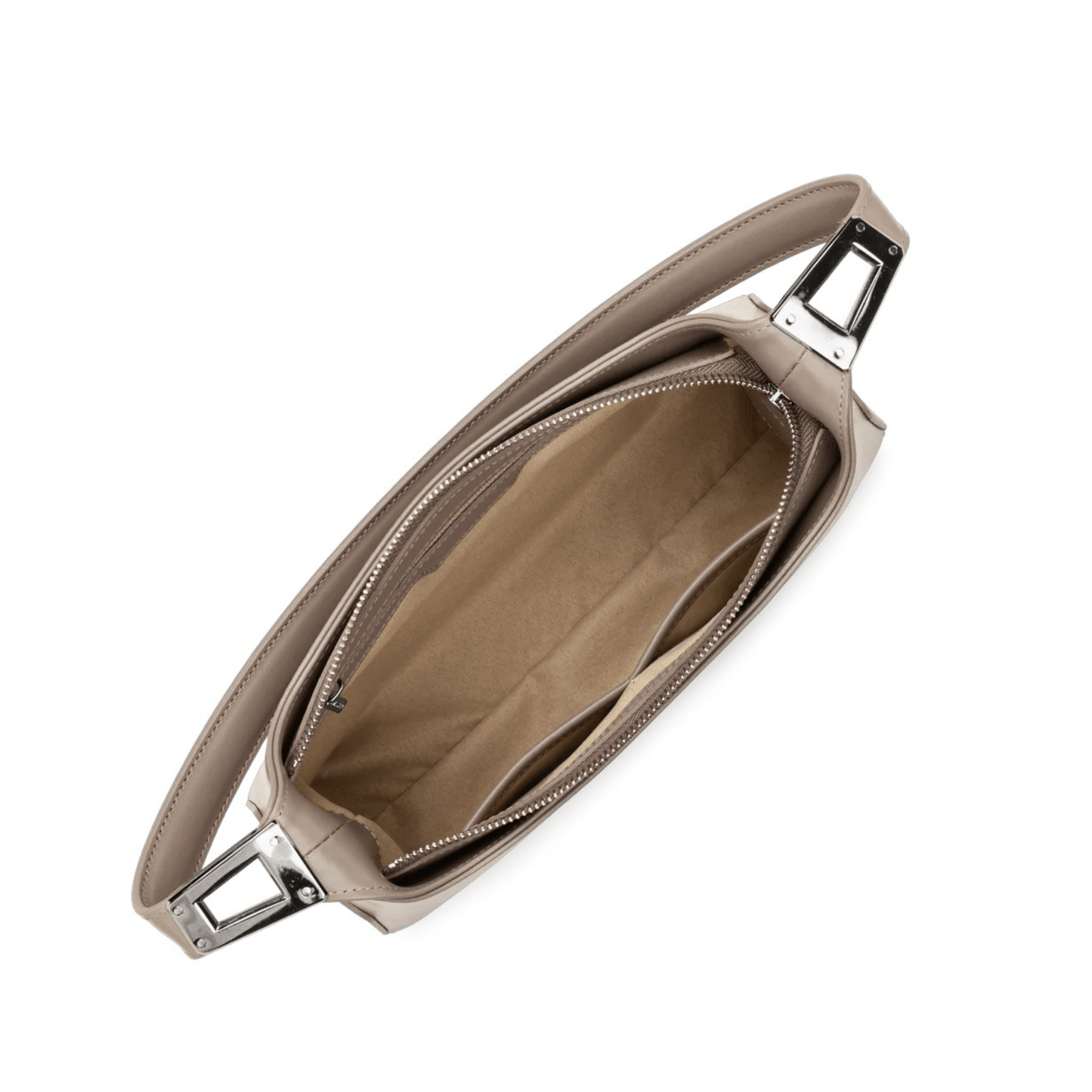 Intérieur du sac Lancaster Suave Ace Galet Foncé avec compartiment zippé, poche simple et rangement téléphone.