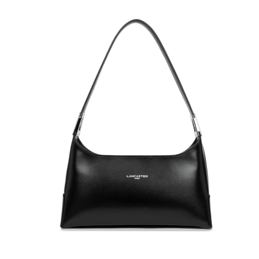 Sac porté épaule Lancaster Suave Ace 433-20 en cuir de vachette lisse noir vu de face.