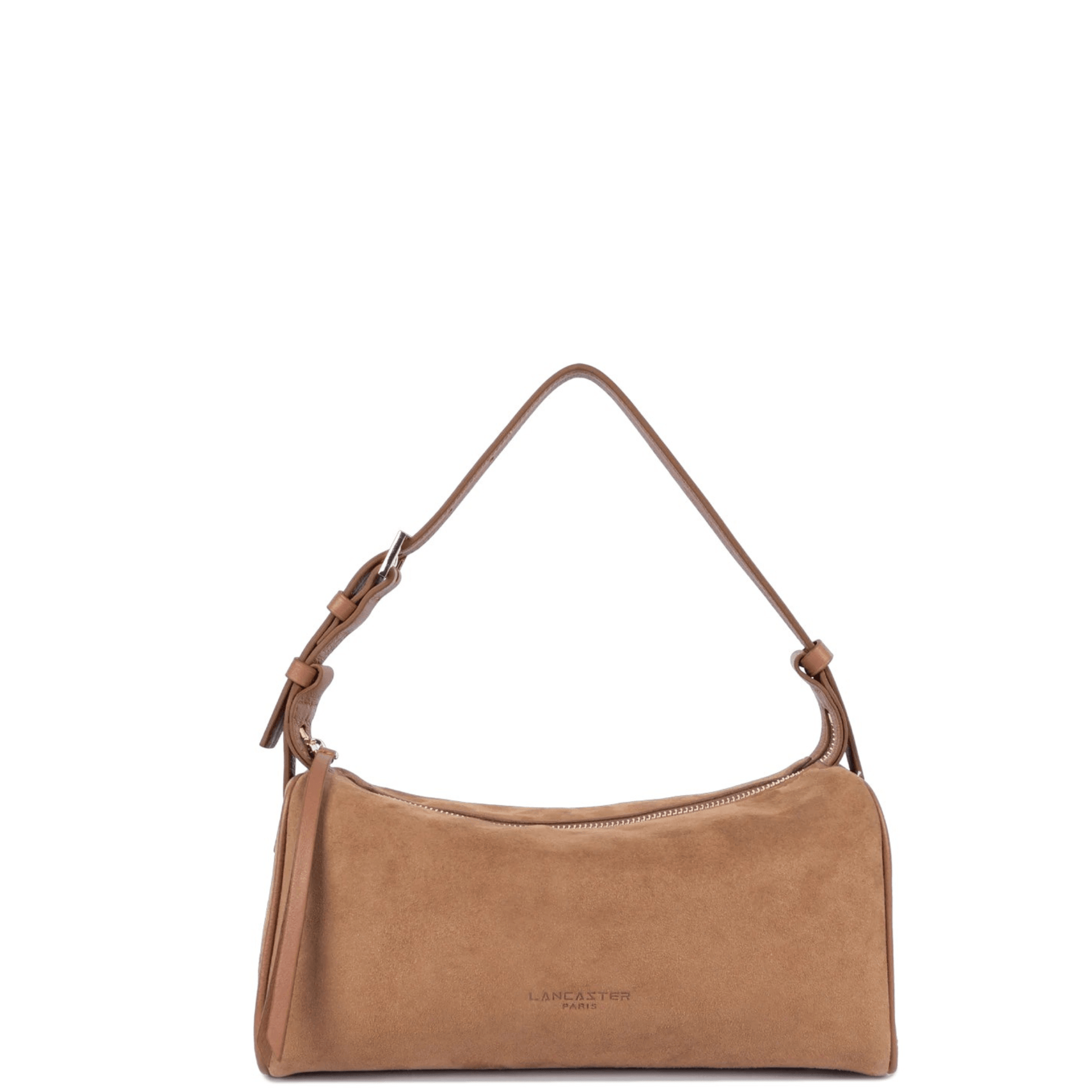 Sac rectangle Lancaster Suède 530-55 Camel en cuir de vachette effet velours vu de face.