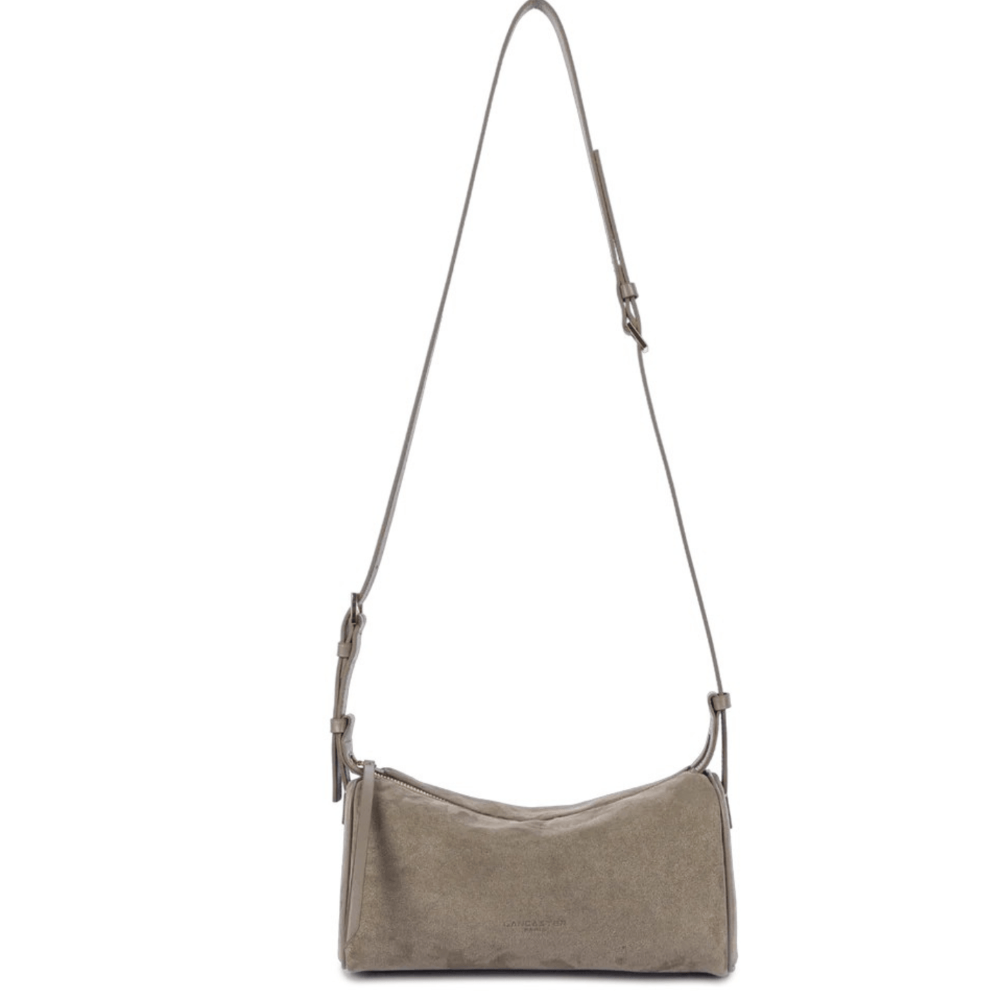 Sac Lancaster Suède 530-55 Galet porté avec sa bandoulière réglable en version épaule.