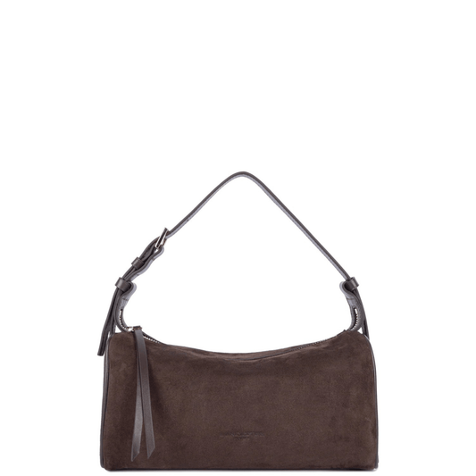 Sac rectangle Lancaster Suède 530-55 Marron en cuir de vachette effet velours vu de face.