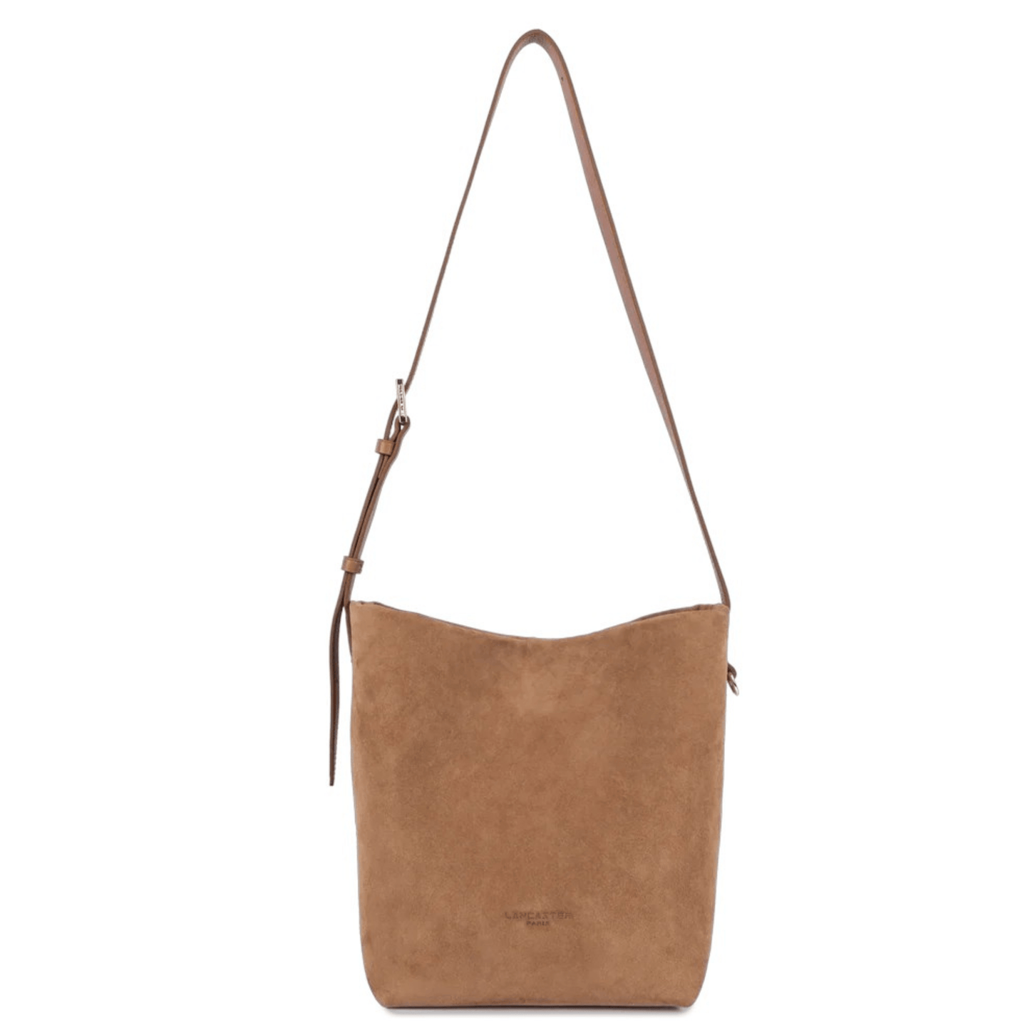 Sac seau Lancaster Suède 530-56 Camel en cuir de vachette effet velours vu de face.