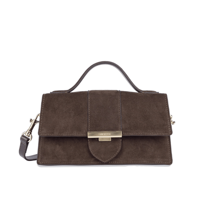Sac à main Lancaster Suède Ily Marron – vue de face avec fermoir métallique