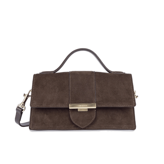 Sac à main Lancaster Suède Ily Marron – vue de face avec fermoir métallique