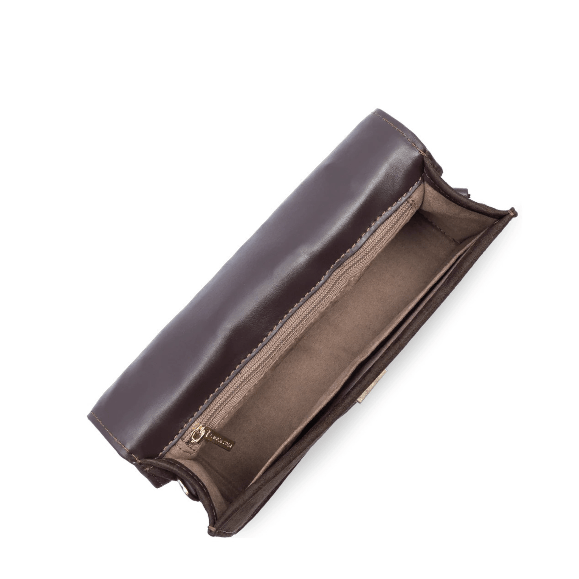 Sac à main Lancaster Suède Ily Marron – vue intérieure avec poche zippée