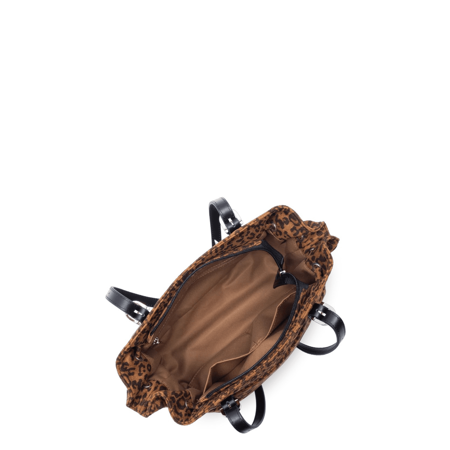 Intérieur du sac LANCASTER Velvet Emma 518-096 Camel Léopard avec poches de rangement