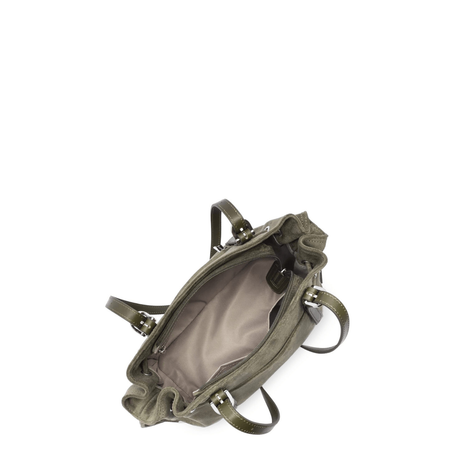 Intérieur du sac LANCASTER Velvet Emma 518-096 Kaki Foncé avec poches de rangement