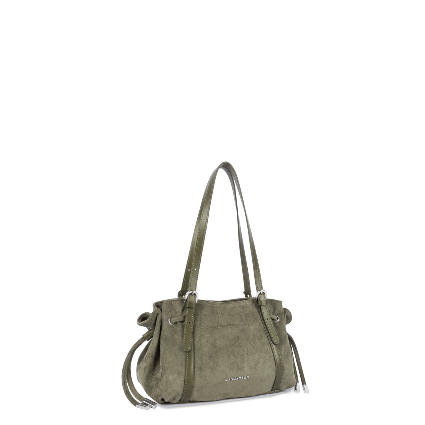 Sac cabas épaule LANCASTER Velvet Emma 518-096 Kaki Foncé vue trois-quarts