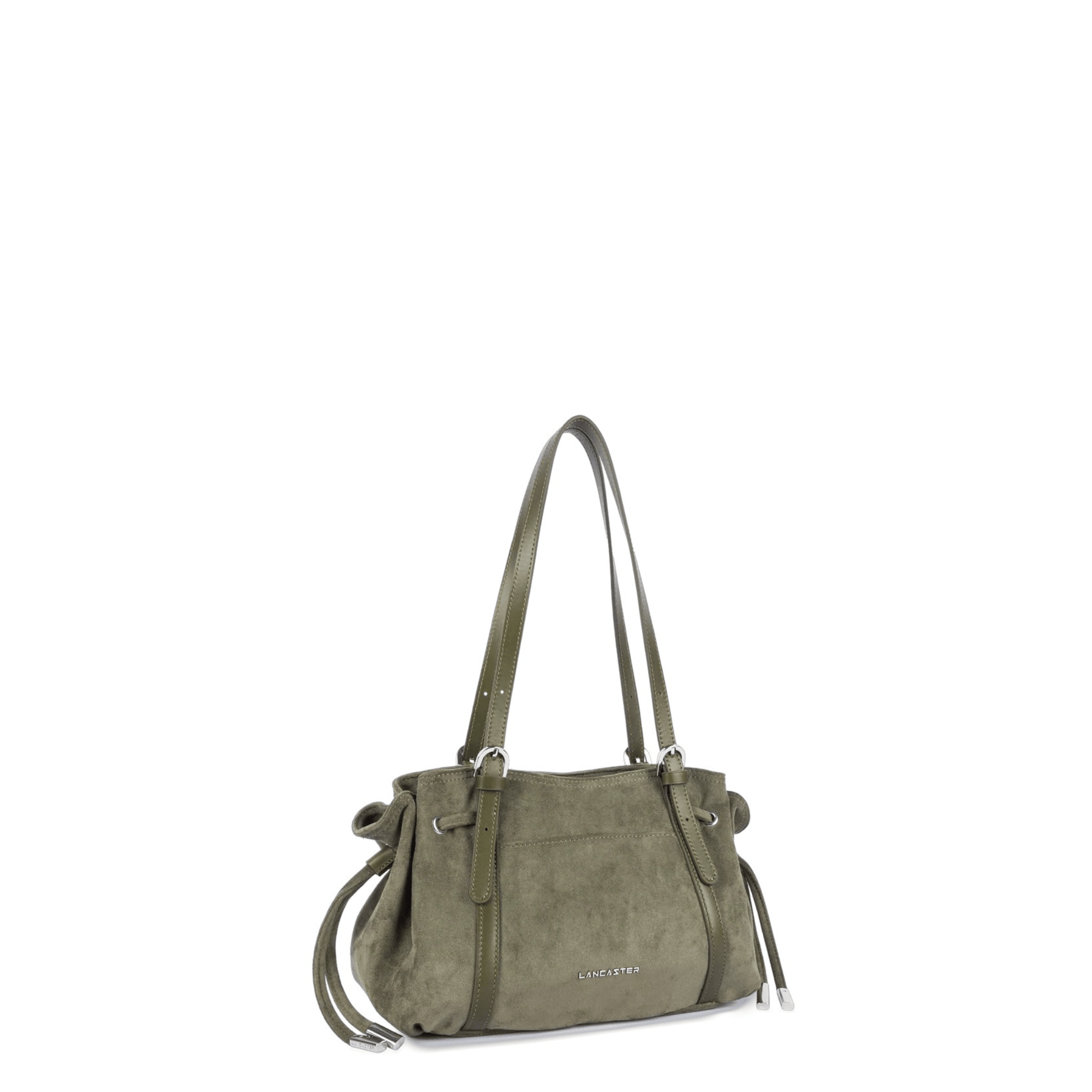 Sac cabas épaule LANCASTER Velvet Emma 518-096 Kaki Foncé vue trois-quarts