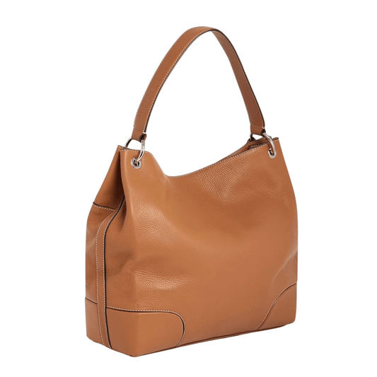 Sac LE TANNEUR Romy Tan en cuir grainé vue trois quarts