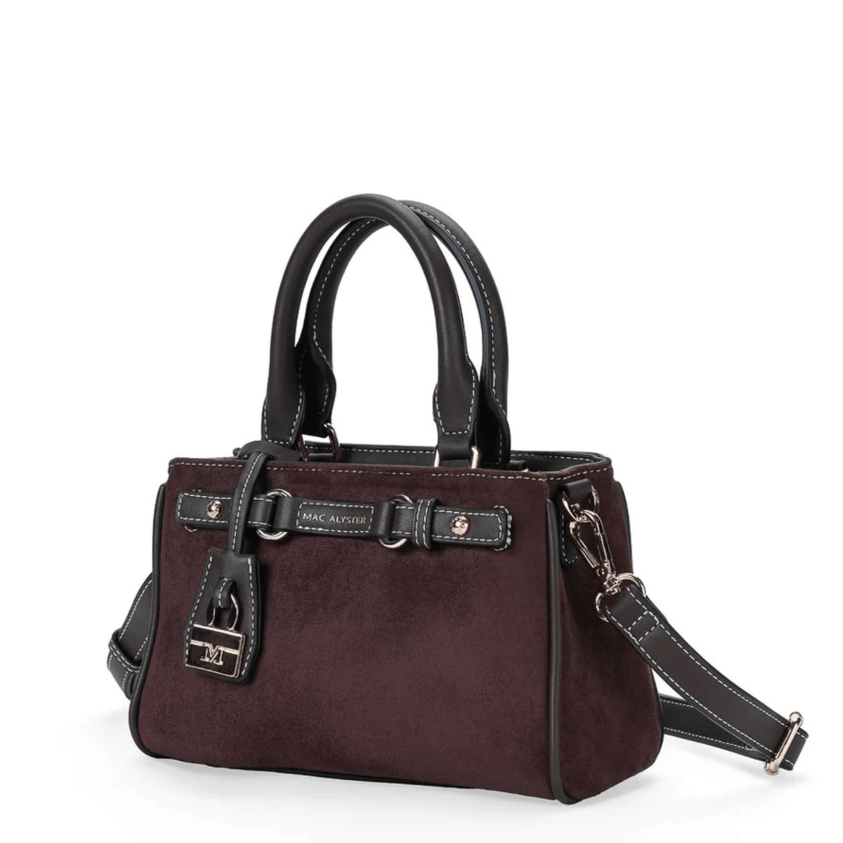 Sac MAC ALYSTER Arty marron effet daim, vue de trois quarts