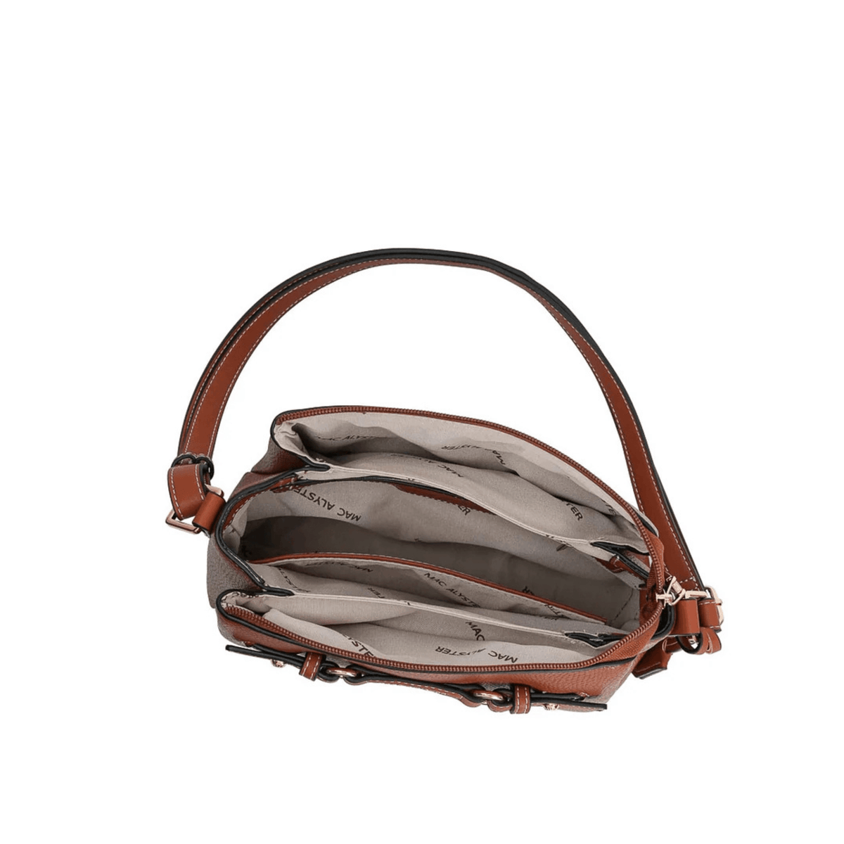 Intérieur du sac MAC ALYSTER ARTY cognac avec compartiments