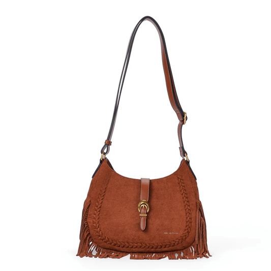 Sac besace MAC ALYSTER Céleste cognac effet daim avec franges bohèmes