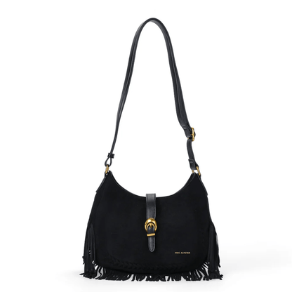 Sac besace MAC ALYSTER Céleste noir effet daim avec franges bohèmes