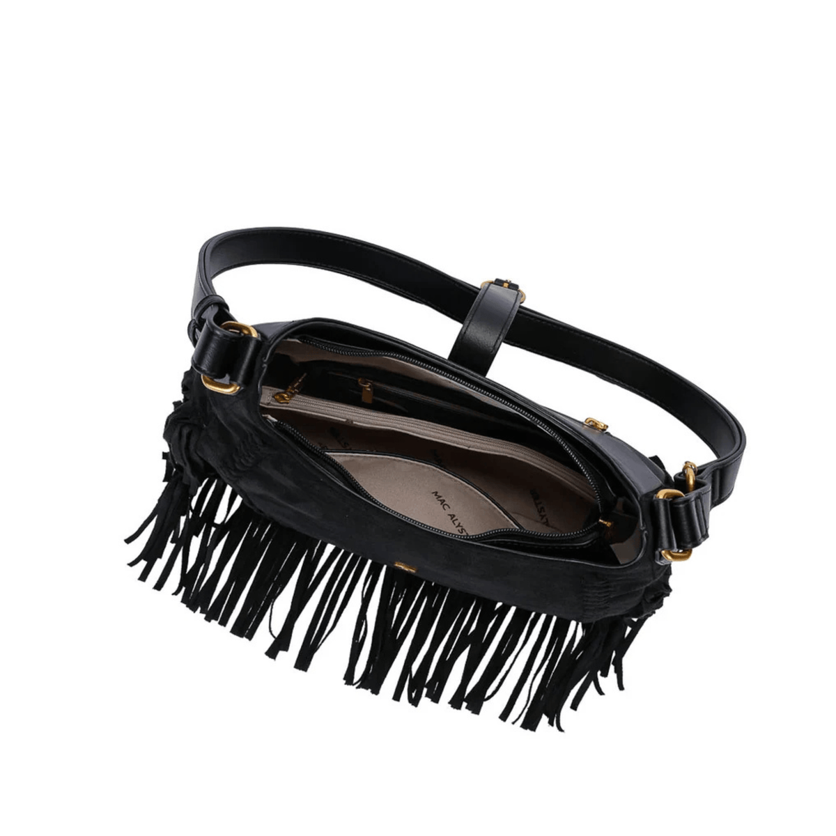 Intérieur du sac MAC ALYSTER Céleste noir avec poche de rangement zippée