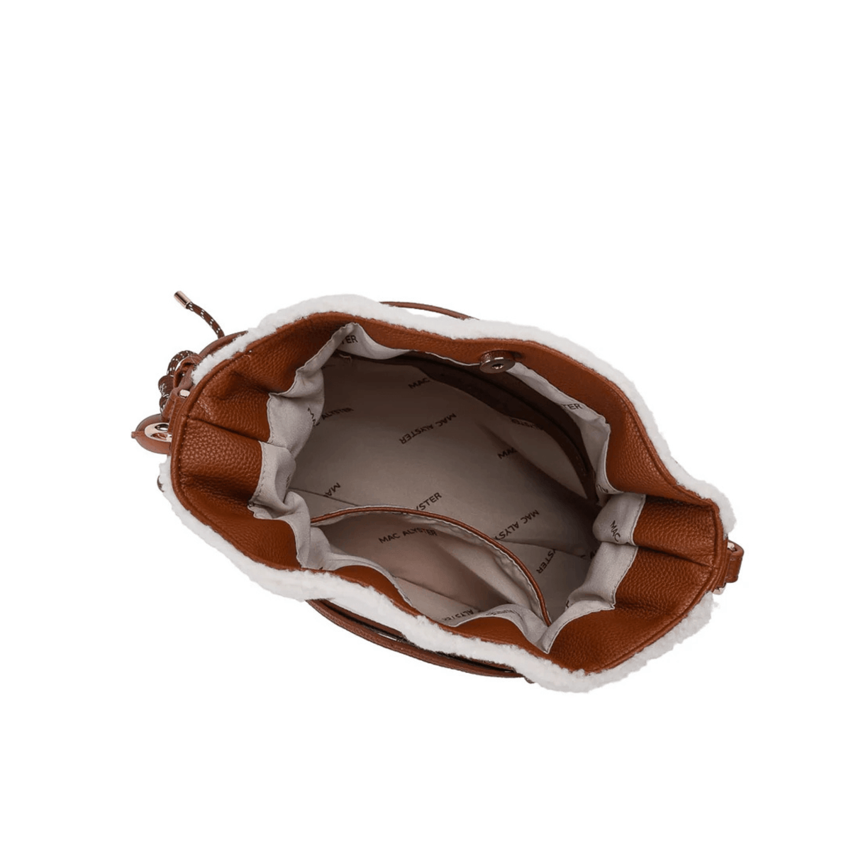 Intérieur du sac MAC ALYSTER HARMONIA moumoute beige avec rangements