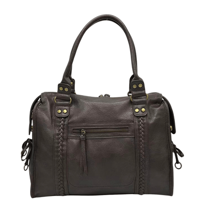 Sac cabas MANDOLINE 27651 couleur coffee en simili cuir avec détails tressés et poche zippée