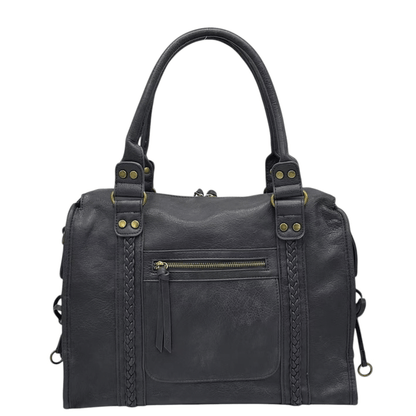 Sac cabas MANDOLINE 27651 bleu marine en simili cuir avec fermeture zippée et bandoulière amovible