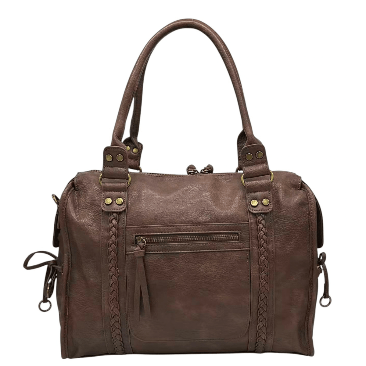 Sac cabas MANDOLINE 27651 marron, grand format A4 avec deux anses et détails tressés