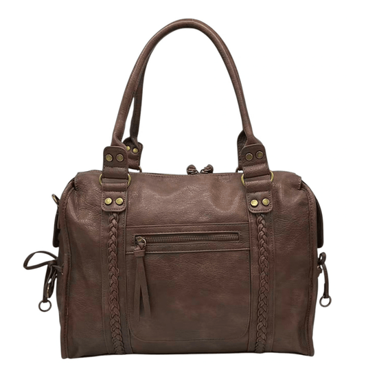 Sac cabas MANDOLINE 27651 marron, grand format A4 avec deux anses et détails tressés