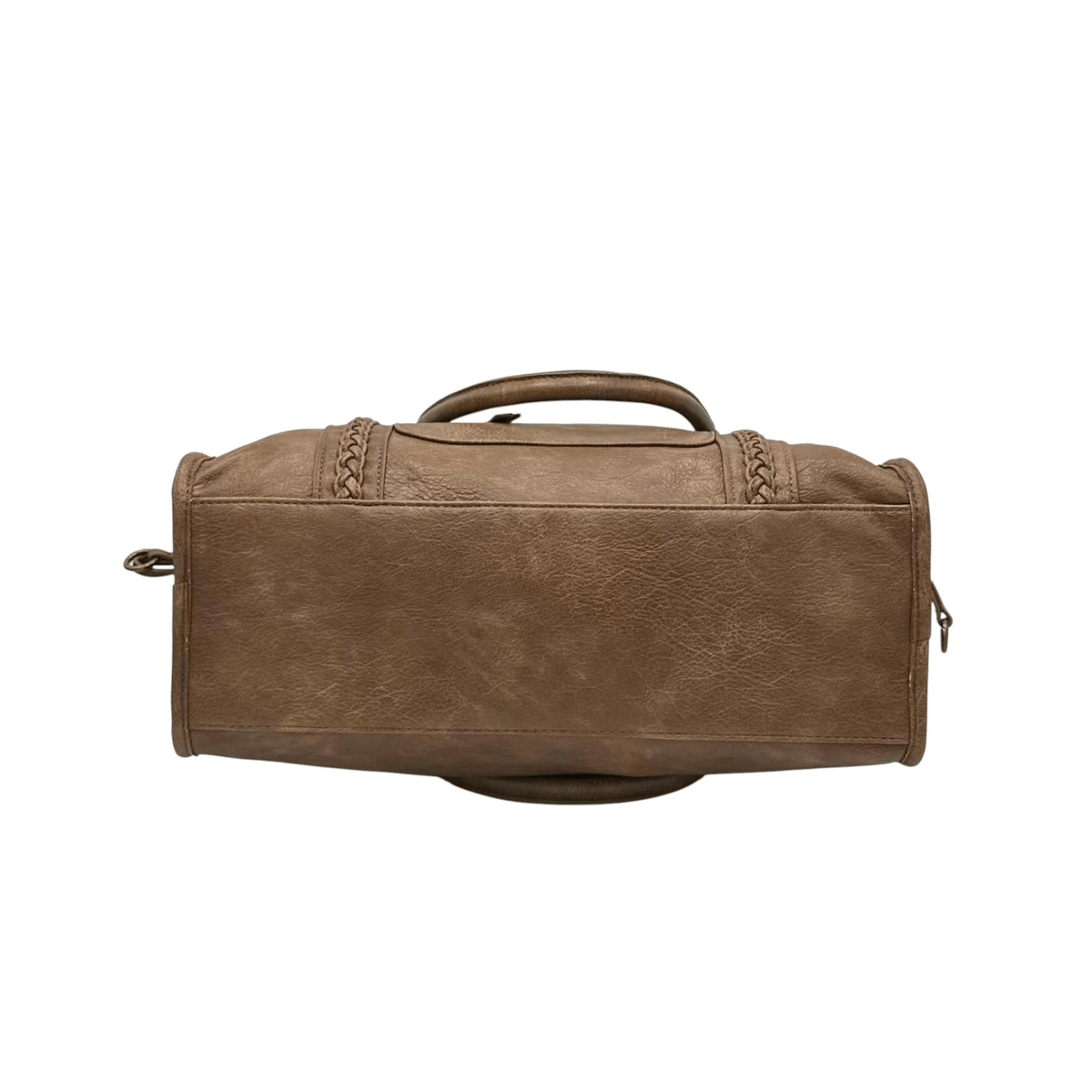 Dessous du sac cabas MANDOLINE 27651 taupe en simili cuir, base de 37 x 15 cm