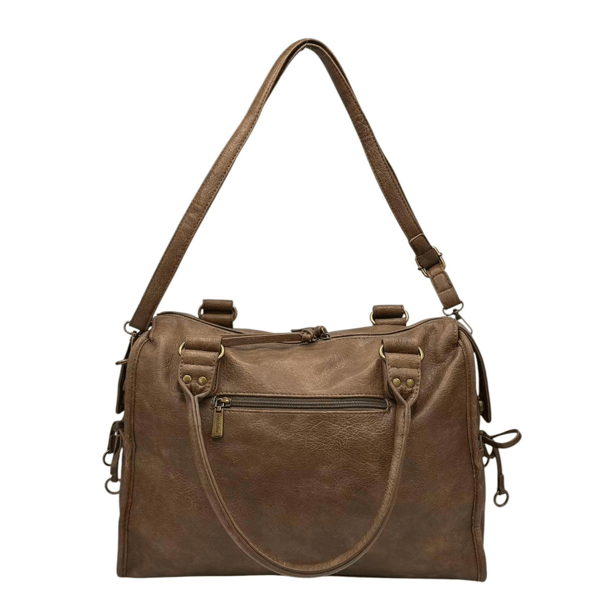 Sac cabas MANDOLINE 27651 taupe, vue arrière avec poche zippée et bandoulière réglable