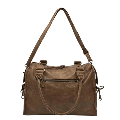 Sac cabas MANDOLINE 27651 taupe, vue arrière avec poche zippée et bandoulière réglable