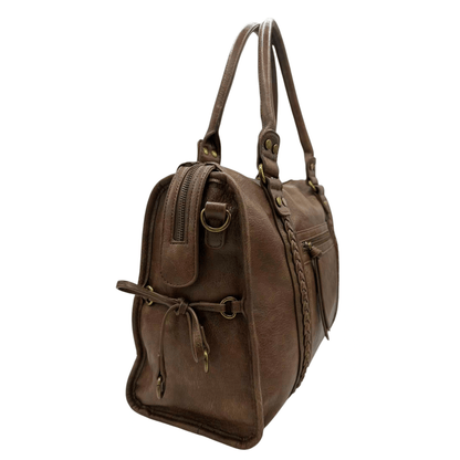 Sac cabas MANDOLINE 27651 taupe vu de profil avec anses et fermeture zippée
