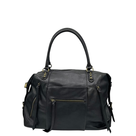 Grand cabas MANDOLINE Ines noir en simili cuir format A4 vue de face