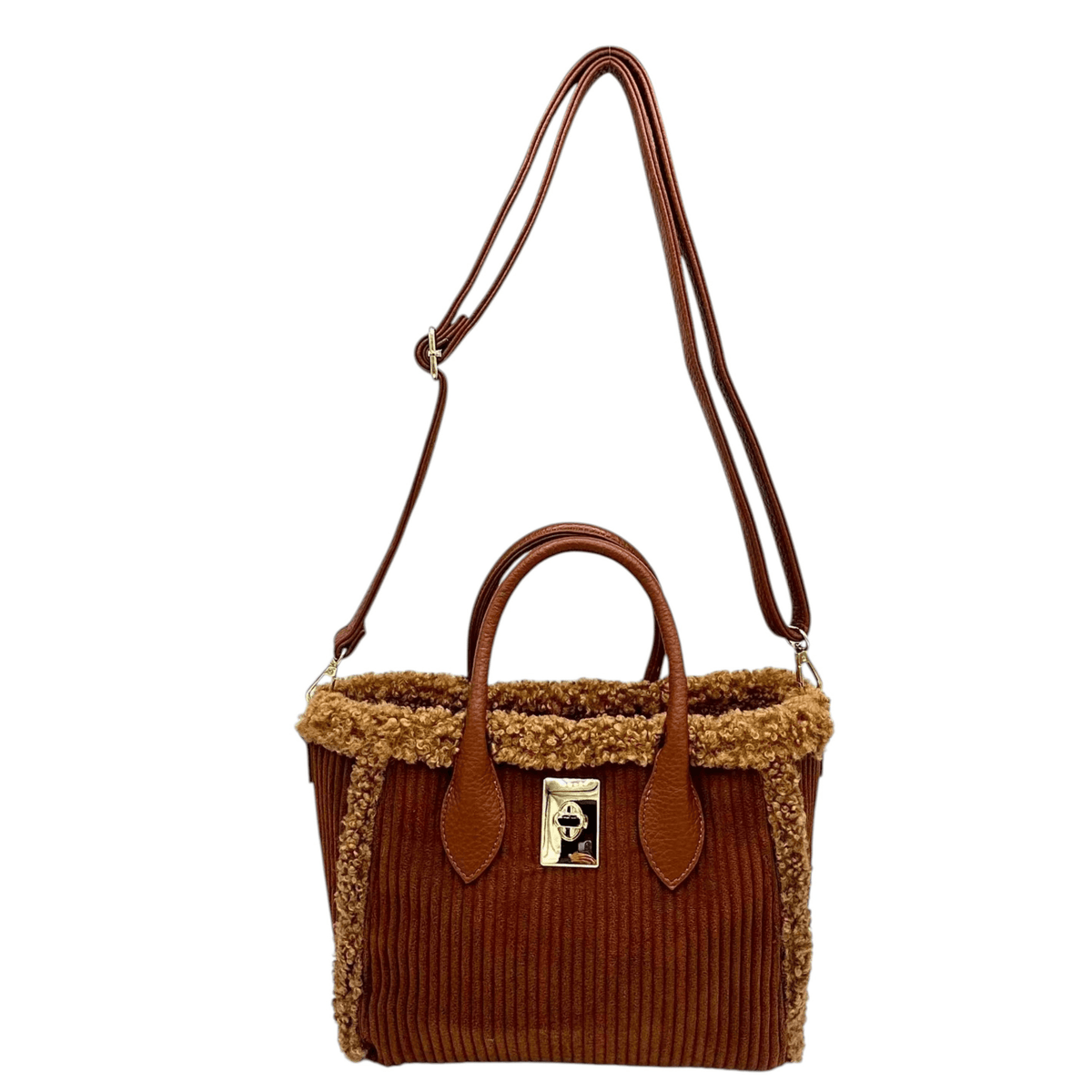 Sac Mandoline cognac avec bandoulière et anses