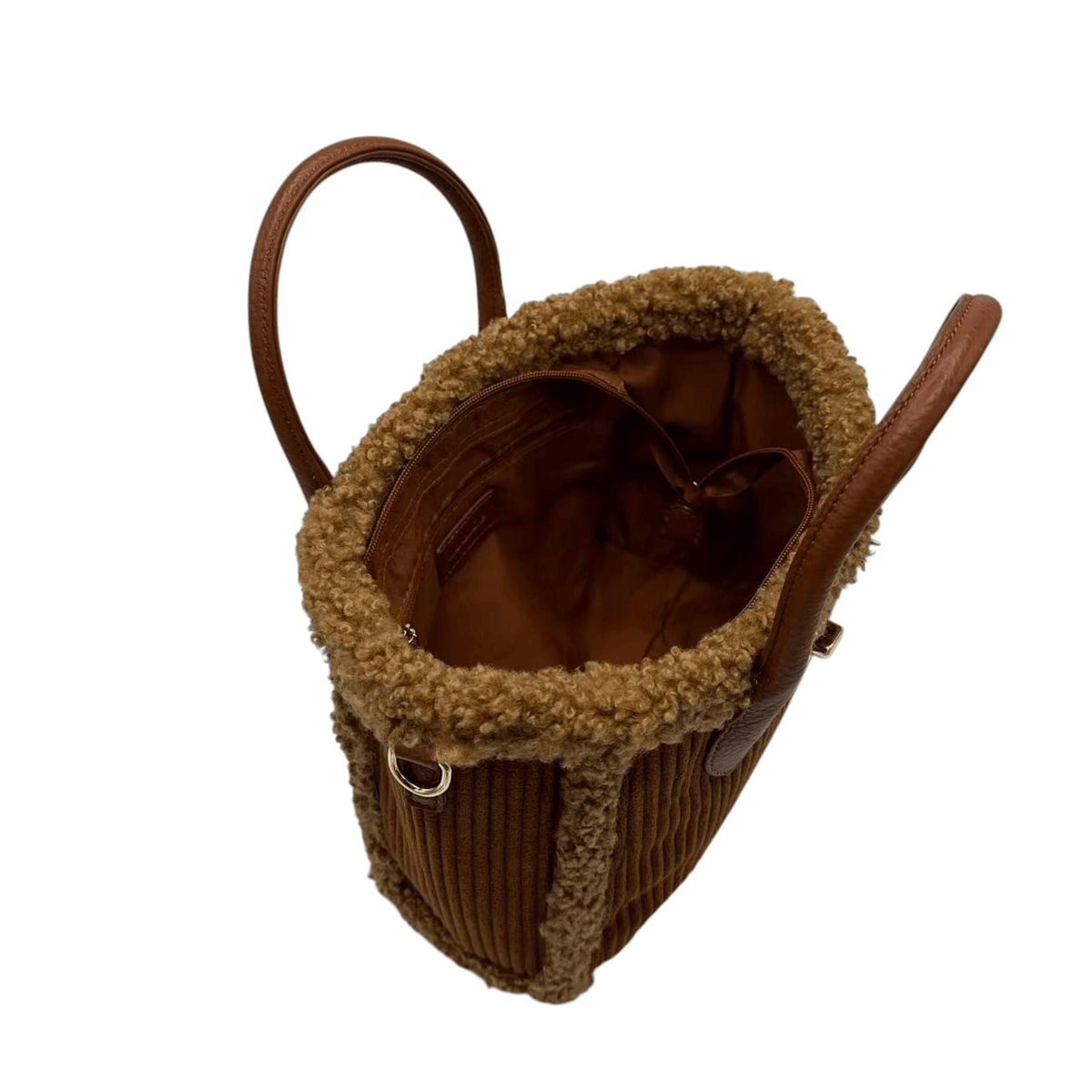 Intérieur doublé du sac Mandoline cognac avec poche zippée
