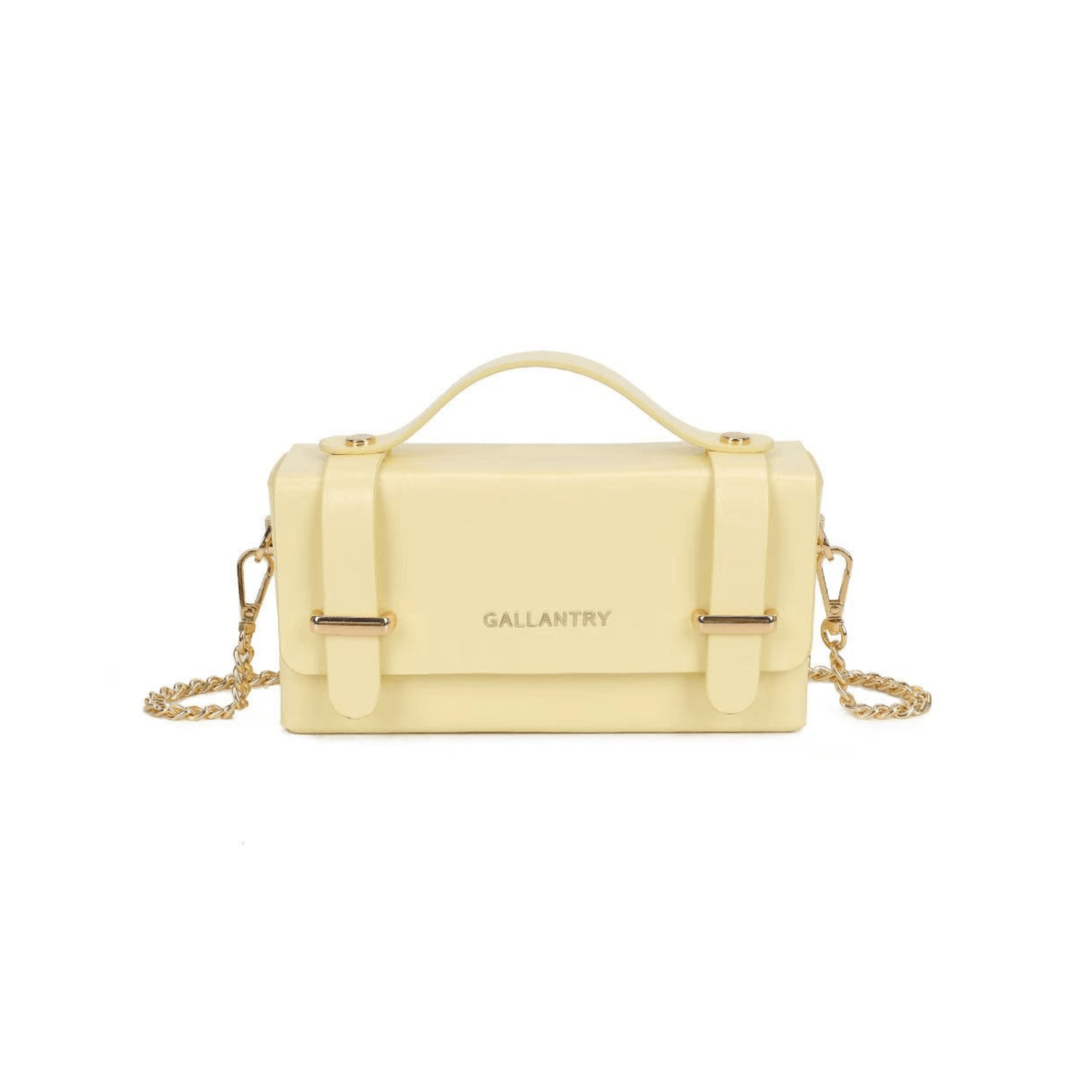 Mini sac Gallantry jaune pastel avec chaîne dorée vue face