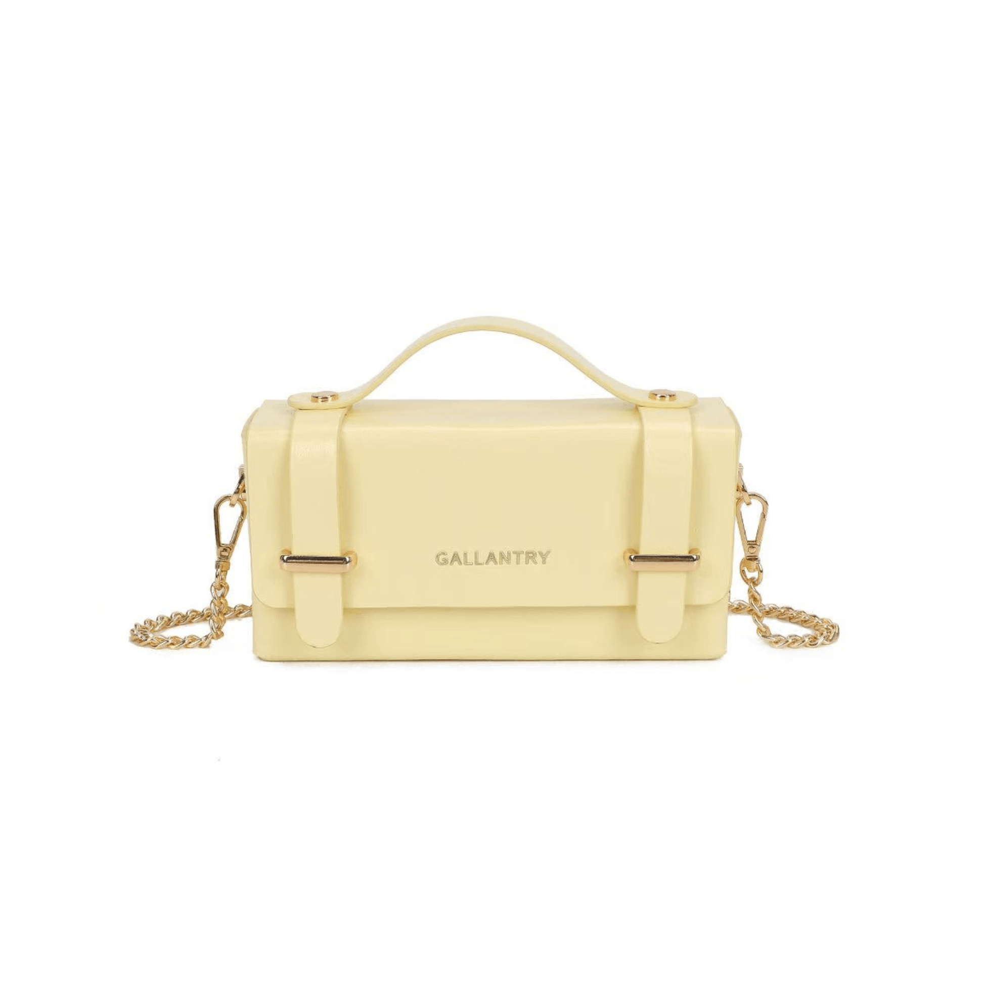 Mini sac Gallantry jaune pastel avec chaîne dorée vue face