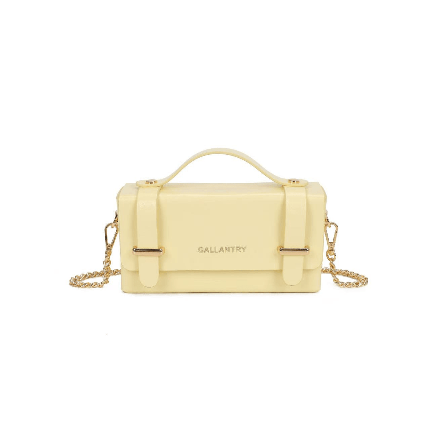 Mini sac Gallantry jaune pastel avec chaîne dorée vue face