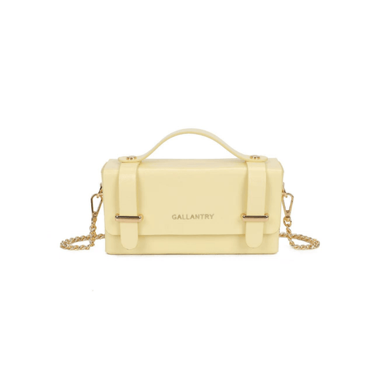 Mini sac Gallantry jaune pastel avec chaîne dorée vue face