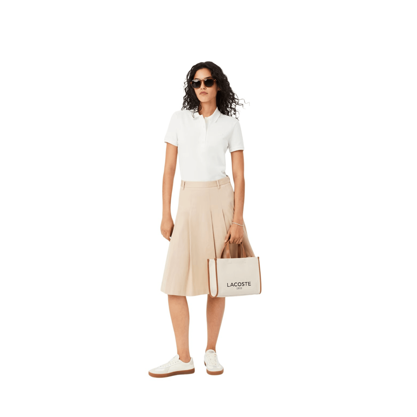 Petit sac cabas Lacoste Héritage Canvas natural tan porté main femme