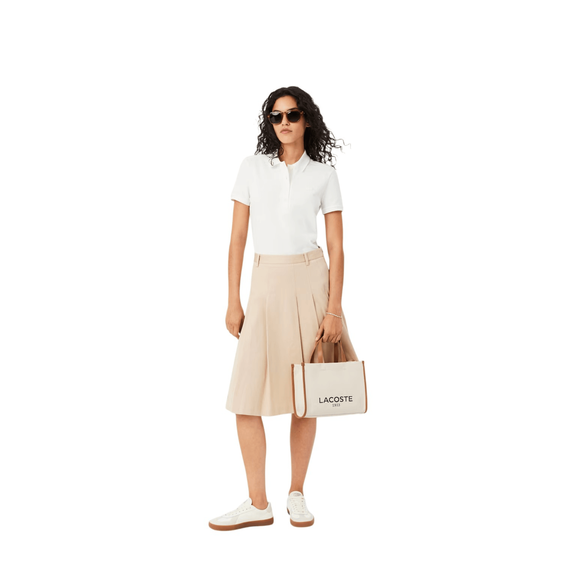 Petit sac cabas Lacoste Héritage Canvas natural tan porté main femme