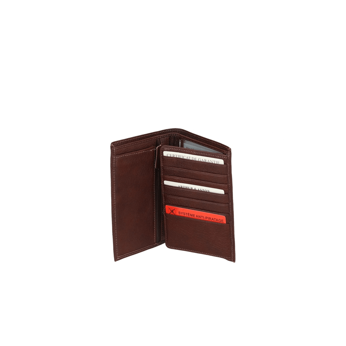 Intérieur portefeuille cuir châtaigne Nairo Arthur & Aston avec rangements