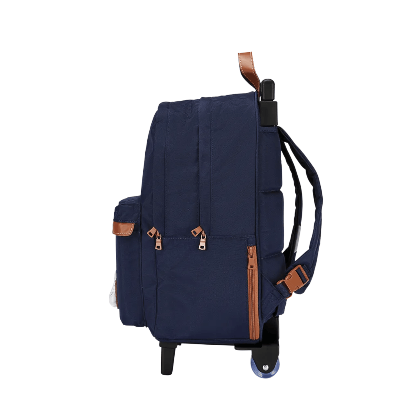 Vue de profil du sac trolley Tann's Camille Bleu L à roulettes