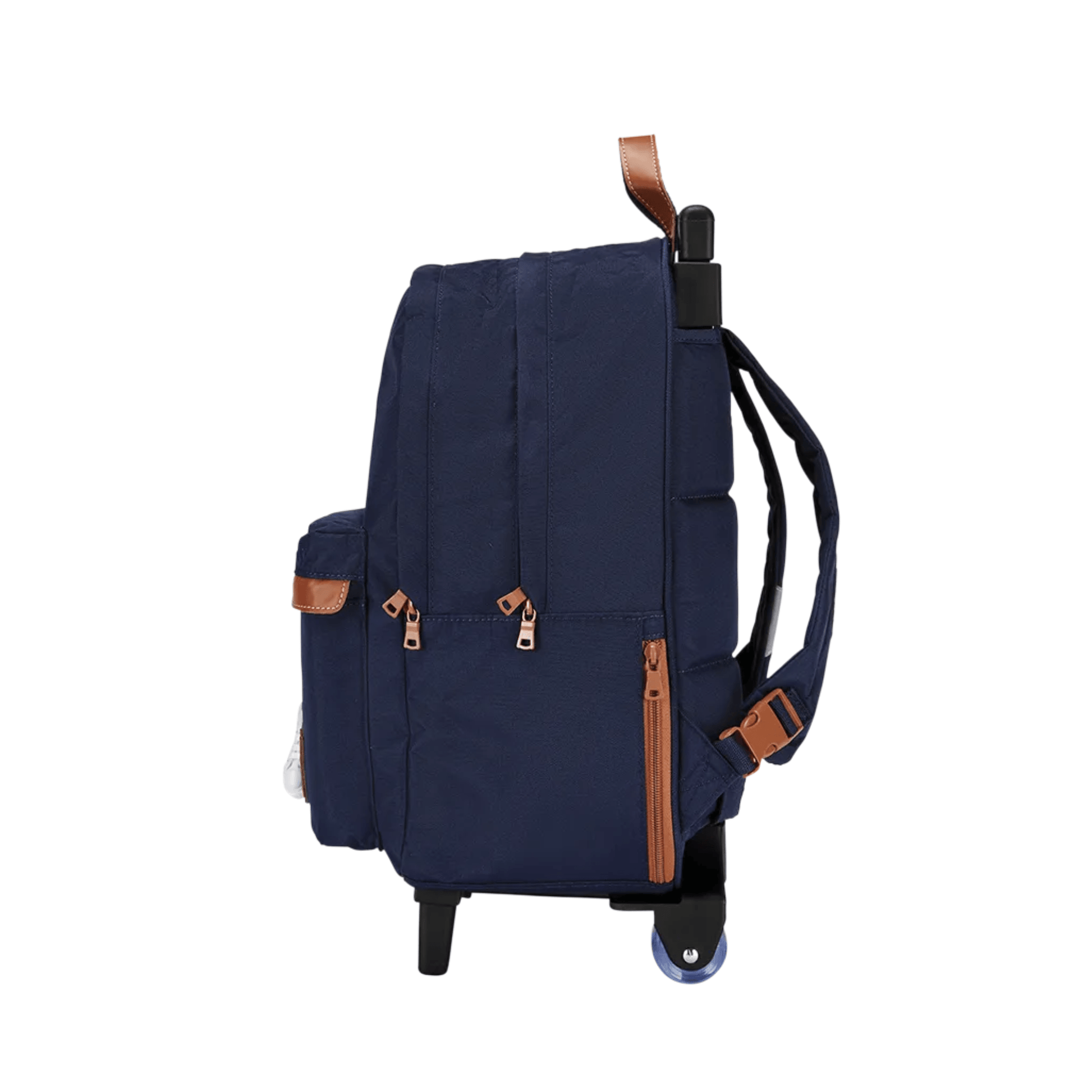 Vue de profil du sac trolley Tann's Camille Bleu L à roulettes